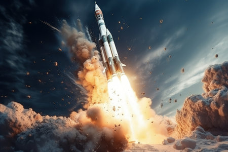 Rocket launched from Baikonur Cosmodrome crashes and explodes Soyuz spacecraft fallsの素材