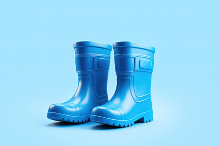 Rubber boots on blue backgroundの素材