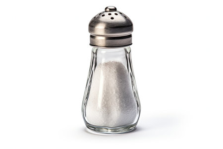 Salt shaker close up on plain background with pathの素材