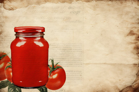 Tomato paste jar on aged paper backdropの素材