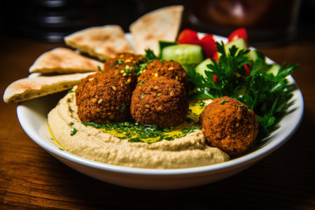 Tasty Middle Eastern hummus and falafel dish in Ammanの素材
