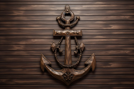 Wooden anchor hanging on a wallの素材