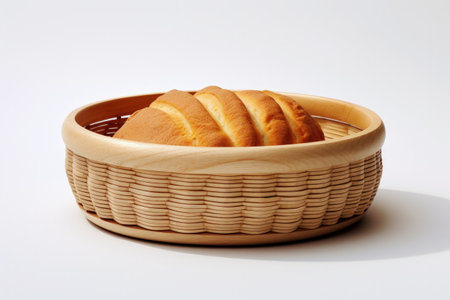 White background empty wooden fruit or bread basketの素材