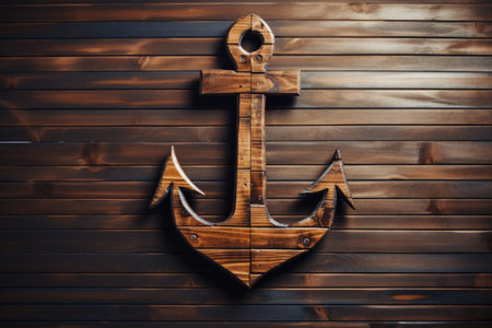 Wooden letters displayed on a wooden surface forming an anchor s textの素材
