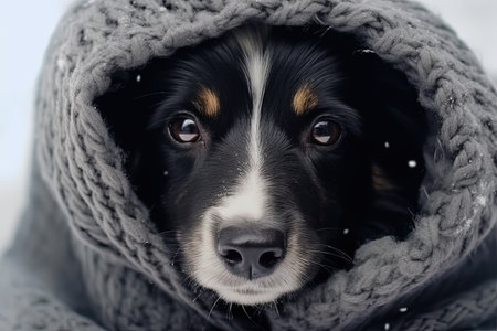 Warm black dog nose inside scarf Winter cozinessの素材