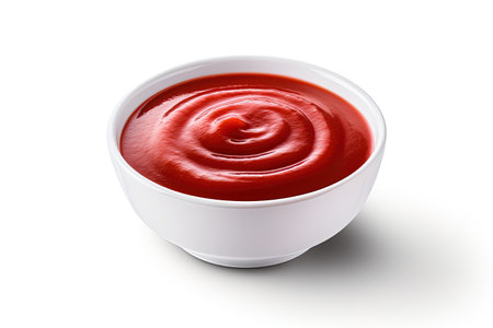 A solo red ketchup bowl on whiteの素材