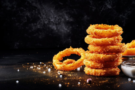 American fast food concept with onion rings on a dark table suitable for a banner menu recipe or texの素材