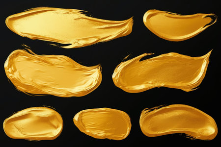 Abstract art illustration with gold glitter texture featuring a set of paint smears and strokesの素材