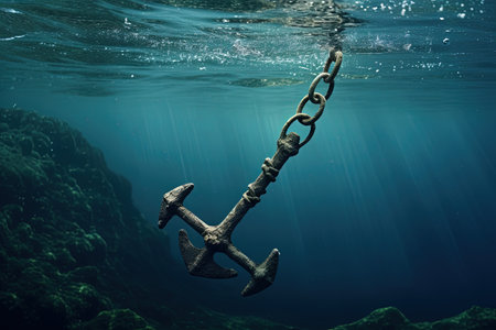 Anchor being submerged in water captured in a photographの素材