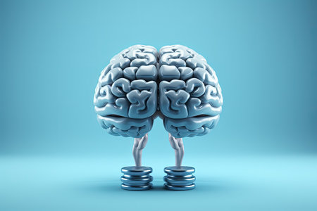 Blue isolated steel brain lifting dumbbells memory improvement through exerciseの素材