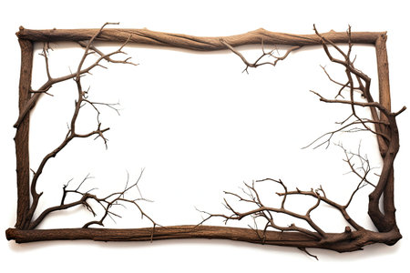 Flat lay top view of a white background with isolated branches both dry and freshの素材