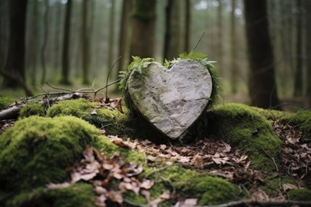 Funeral sympathy near tree natural grave in forest Heart on grass or moss tree burial cemetery All Sの素材