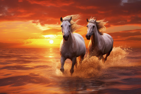 Horses under the setting sunの素材