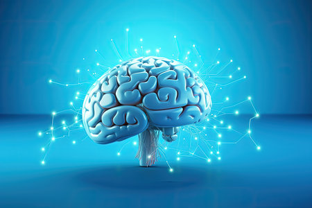 Human intelligence depicted with brain on blue backgroundの素材