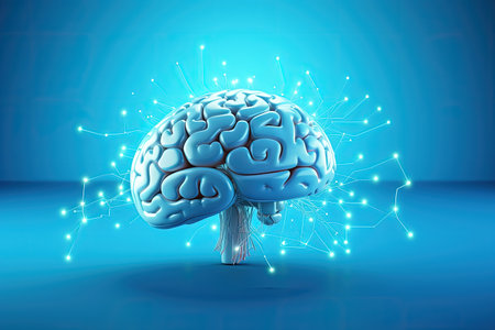 Photo pour Human intelligence depicted with brain on blue background - image libre de droit