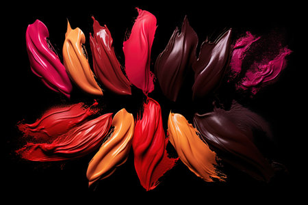Lipstick smears on black background secludedの素材