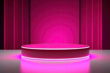 Neon colored podium for showcasing beauty products Creative pink and magenta mock upの素材
