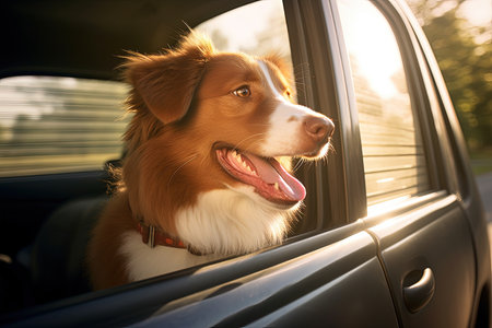 Nova Scotia Duck Tolling Retriever enjoys car travelの素材