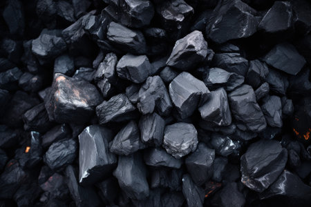 Natural black coals suitable for industrial use as fuel including pea coal with a top viewの素材