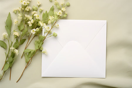 Minimal floral frame made of dry flowers on a greeting card mockup Happy occasions like Mother s Dayの素材