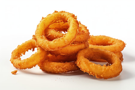 Onion rings fried on plain backgroundの素材