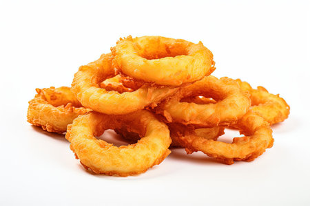 Onions rings fried white backgroundの素材