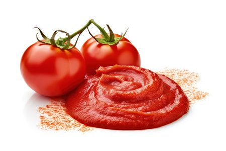 Organic tomato paste with a smooth texture on white backgroundの素材