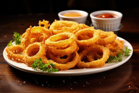 Onion rings on platter to start and on menuの素材