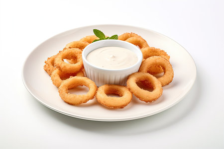 On white plate onion rings and sauceの素材