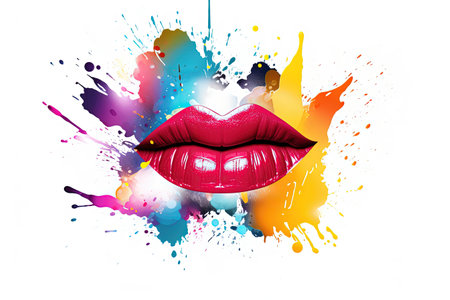 Multi colored geometric art style lipstick smudge on white backgroundの素材