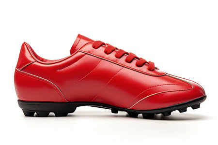 New red soccer boot on white backgroundの素材