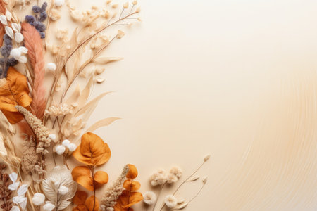 Natural botanical elements on neutral background flat lay copy spaceの素材