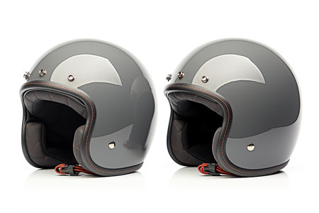 New grey vintage helmet in studio isolated on whiteの素材