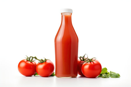 Organic tomato sauce bottle isolated on whiteの素材
