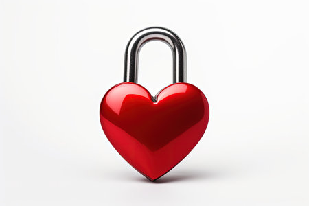 Red heart shaped combination lock symbolizing Valentine s Day happinessの素材