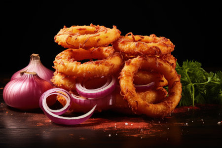 Red onion slices deep fried in batterの素材