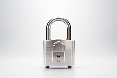 Silver padlock on a white background both locked and unlockedの素材