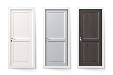 Set of metal entrance doors in different colors with mirror opening left or rightの素材