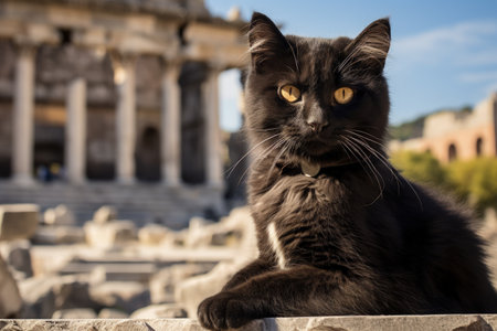 A black cat at Hadrian s Library in Athens Greece The library was built by Roman Emperor Hadrian inの素材