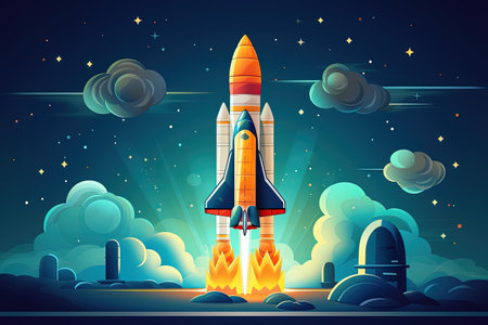 Spaceship lifts off on interstellar missionの素材