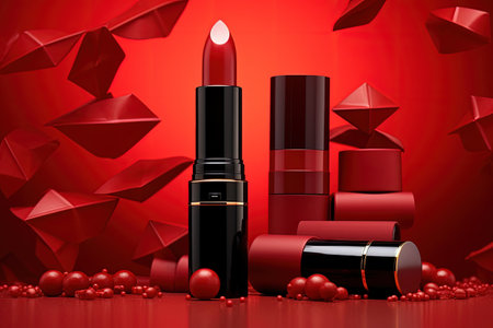 Advertisement for cosmetic products featuring makeup products like lipstick and nail polish againstの素材