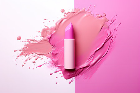 Smudged pink lipstick with empty borderの素材