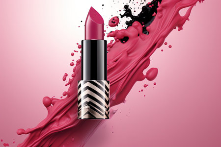 Smudged lipstick in zigzag pattern on backdrop for advertising or promotional banner designの素材