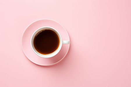 Teacup on soft pink surface Overhead perspectiveの素材