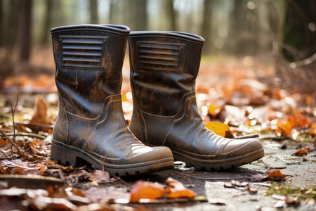 Rubber boots are dirty from backyard useの素材