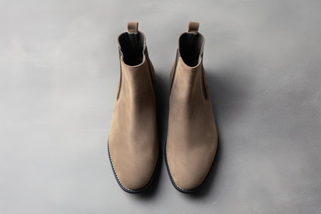 Suede brown women s chelsea boots on gray background top viewの素材