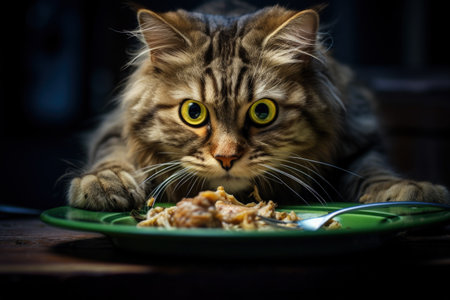 Starving feline green eyed anticipating nourishmentの素材