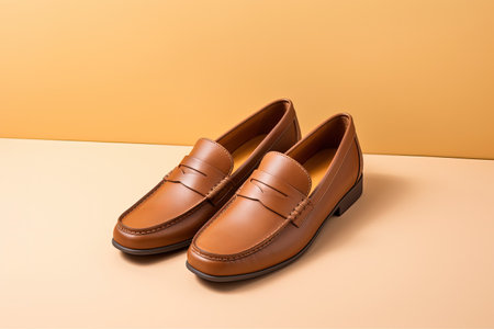 Tan brown Chelsea boots on monochromatic backgroundの素材
