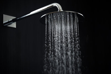 Water droplets falling from a shower nozzleの素材