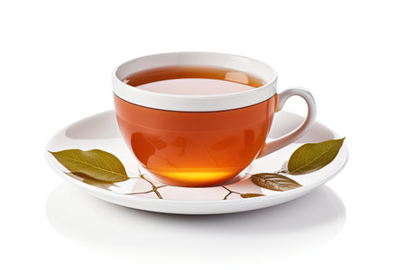 White background with a cup of teaの素材